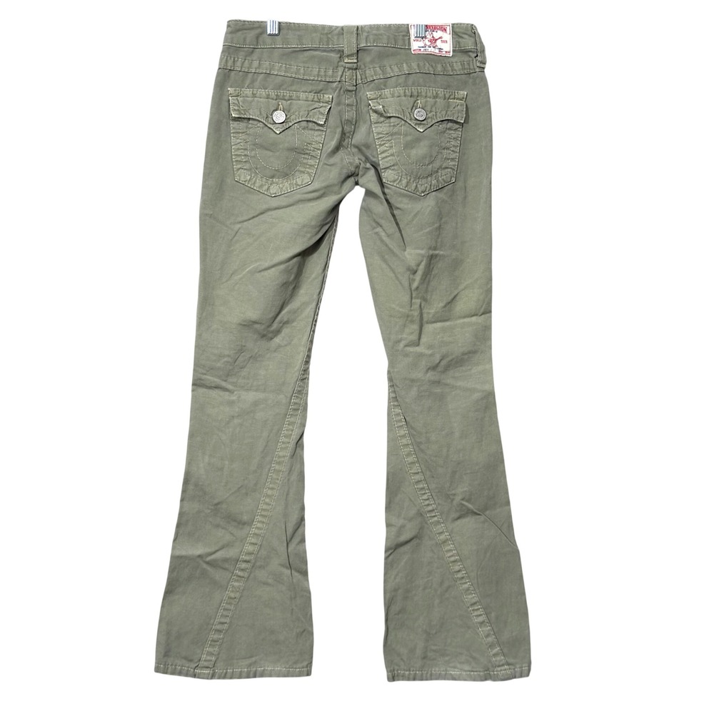 Vintage True Religion Joey Flare Pants Womens 27 Green Linen Blend Low Rise Y2K